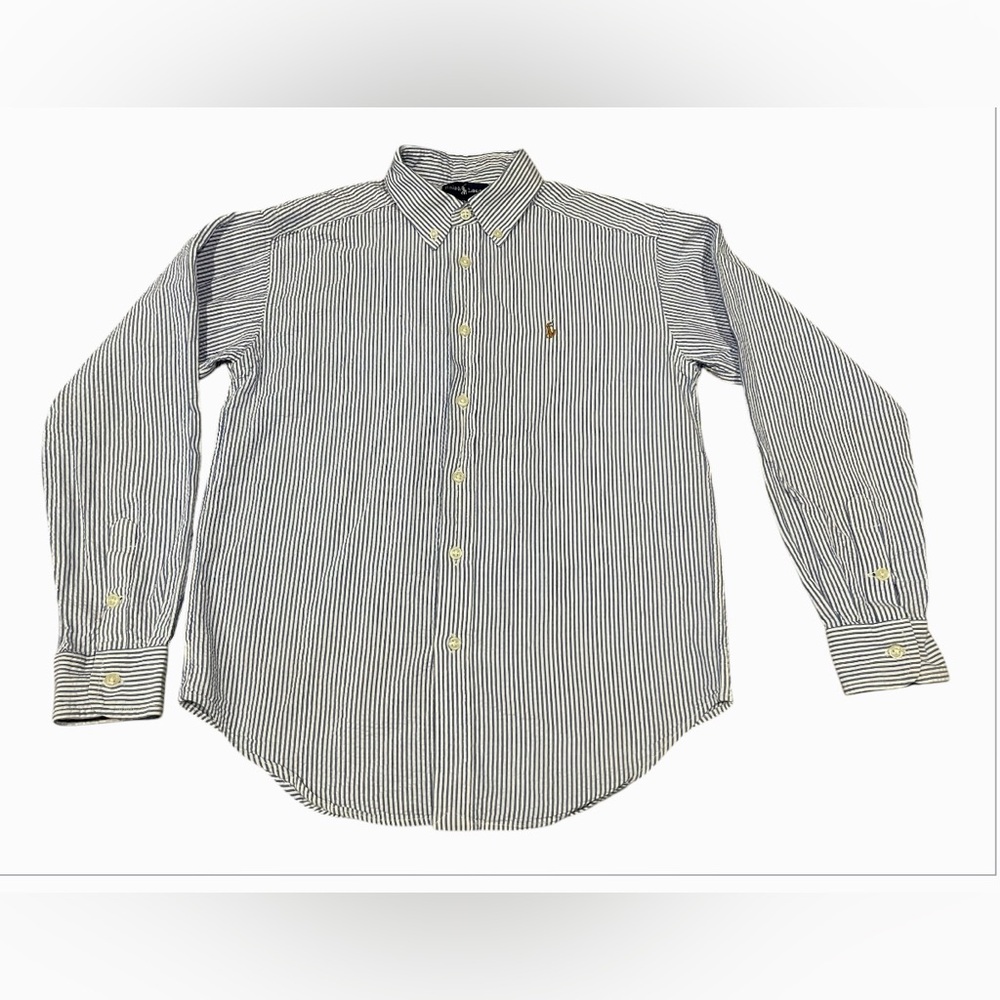 Ralph Lauren Button Down Casual Boy’s Shirt Size 12/14 Striped White/Blue